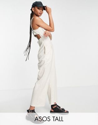 ASOS Tall DESIGN button open back minimal jumpsuit in stone Sale