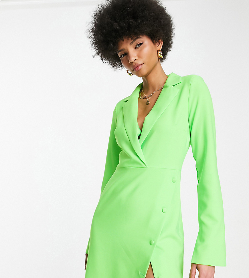 Asos Tall Asos Design Tall Button Split Skirt Blazer Mini Dress In Neon Green