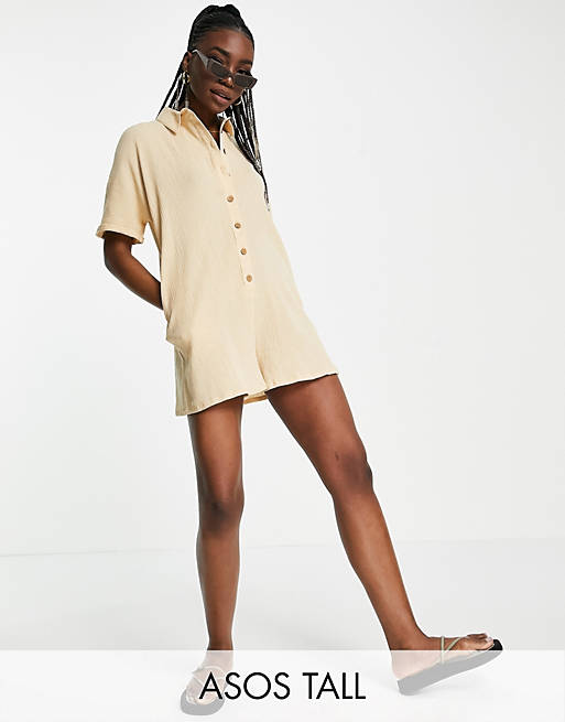  tall button through chuck on romper in stone 