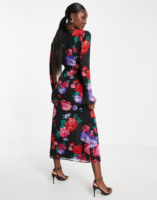 Asos black floral tea dress online