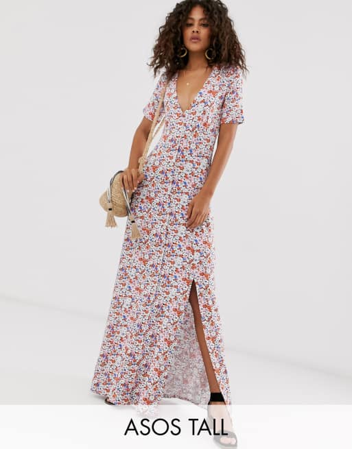 Asos design button clearance through maxi tea dress