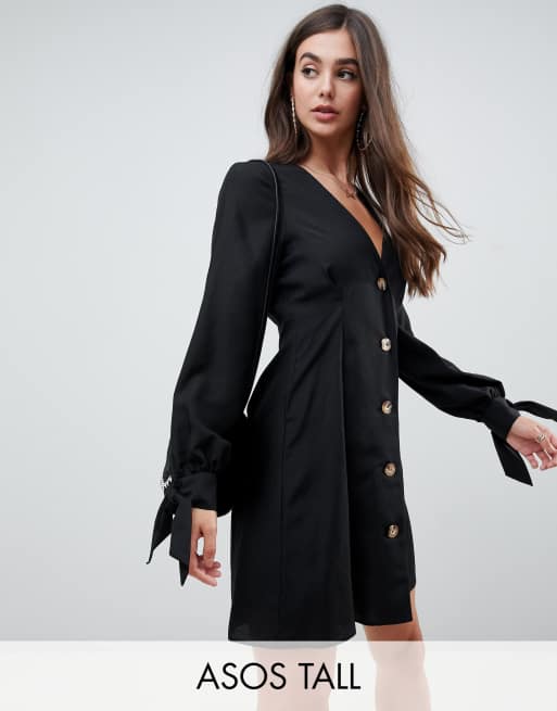 Asos design button through mini skater dress with tie sleeves hotsell