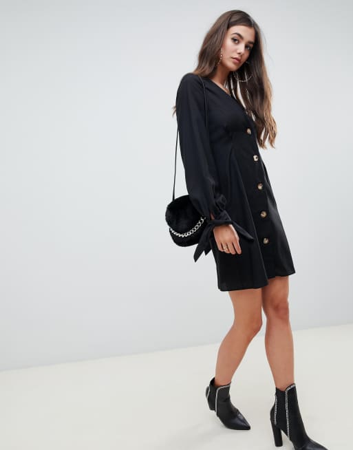 Asos design button through mini hotsell skater dress with tie sleeves