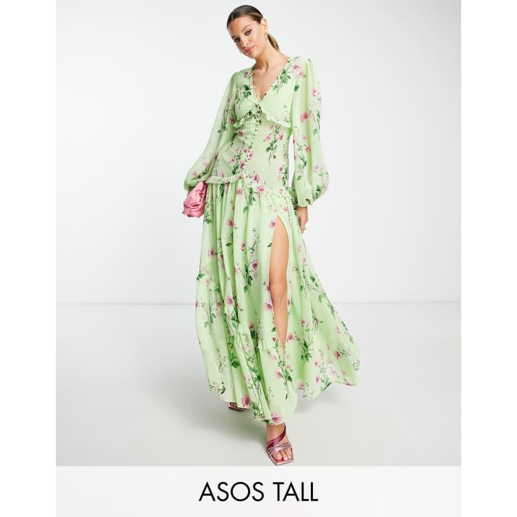 Asos green cheap floral maxi dress