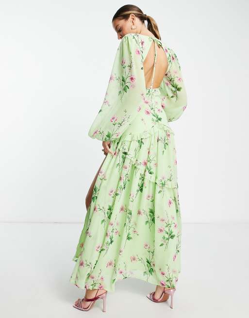 Asos green store floral maxi dress