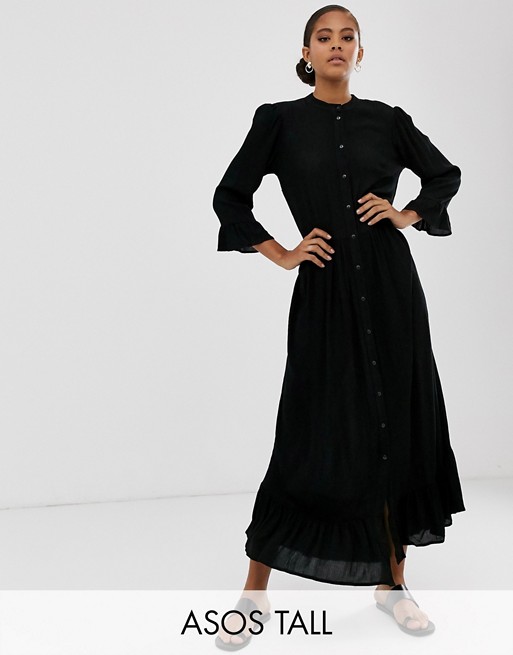 ASOS DESIGN Tall button through tiered smock maxi dress in crinkle