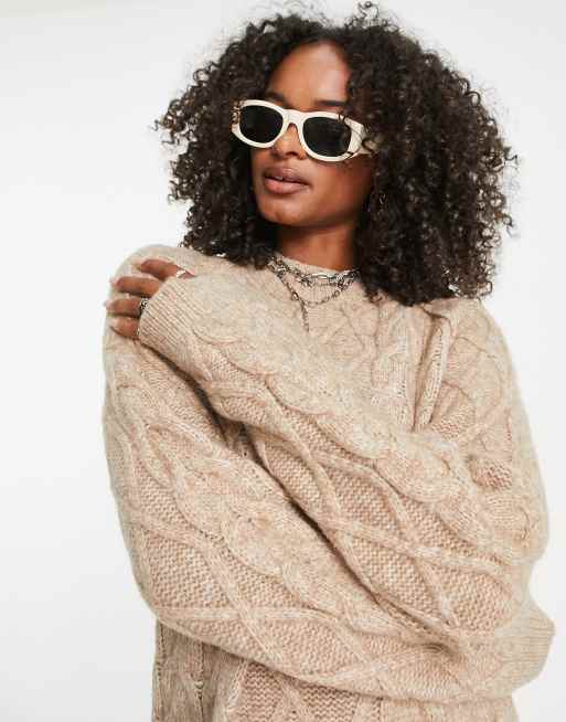 asos cable knit sweater dress Only Curve oversized cable knit mini sweater dress in pink