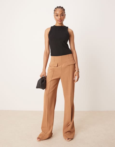  ASOS DESIGN Tall tailored double pocket seam detail trousers in camel