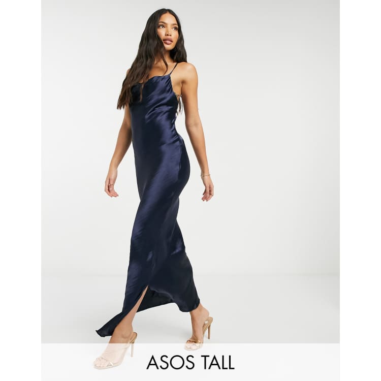 ASOS DESIGN cami maxi slip dress in high shine satin with lace up