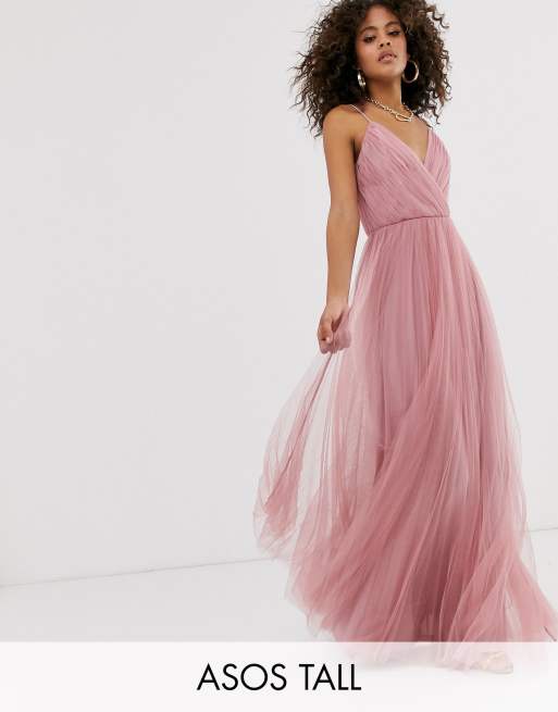 Asos cami pleated hot sale tulle maxi dress