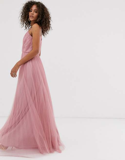 ASOS DESIGN Tall cami pleated tulle maxi dress in rose