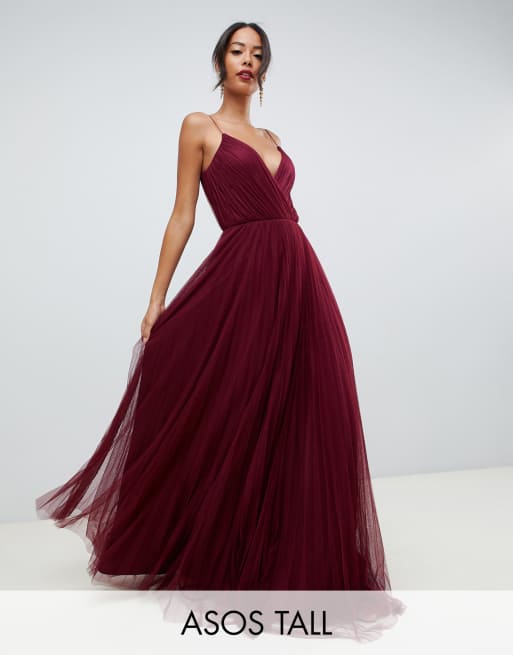 Asos design tall cami 2025 pleated tulle maxi dress