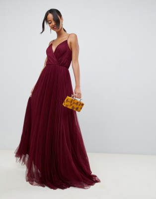 cami pleated tulle maxi dress