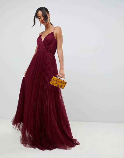 Asos design tall cami 2025 pleated tulle maxi dress