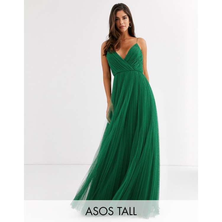Asos design tall cami pleated tulle maxi dress hotsell