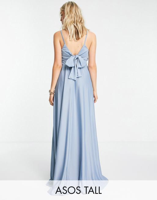 ASOS DESIGN Tall cami plunge tie back midi dress in dusky blue | ASOS