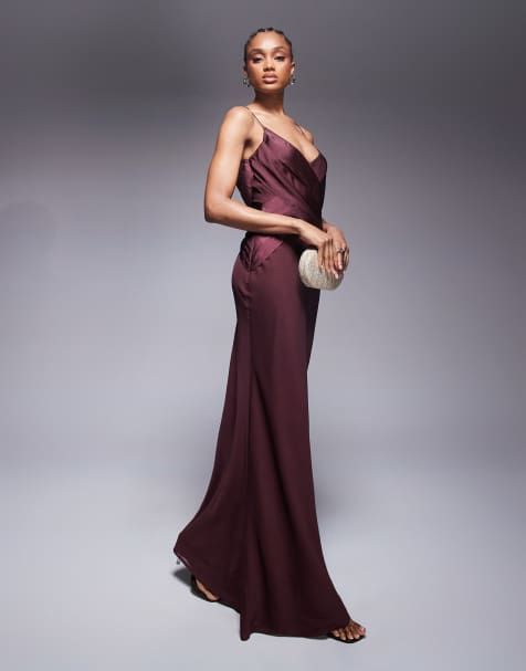 ASOS DESIGN Tall cami satin bust overlay chiffon maxi dress in chocolate - view 1