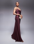 [ASOS Tall] ASOS DESIGN Tall cami satin bust overlay chiffon maxi dress in chocolate-Brown 14 Chocolate