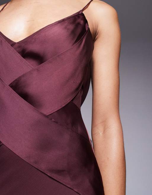 ASOS DESIGN Tall cami satin bust overlay chiffon maxi dress in chocolate