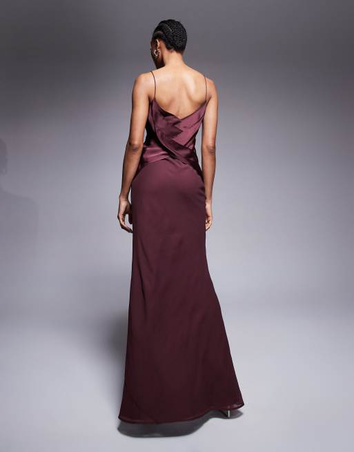 ASOS DESIGN Tall cami satin bust overlay chiffon maxi dress in chocolate