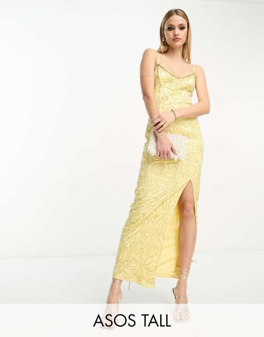 Asos yellow store embellished dress