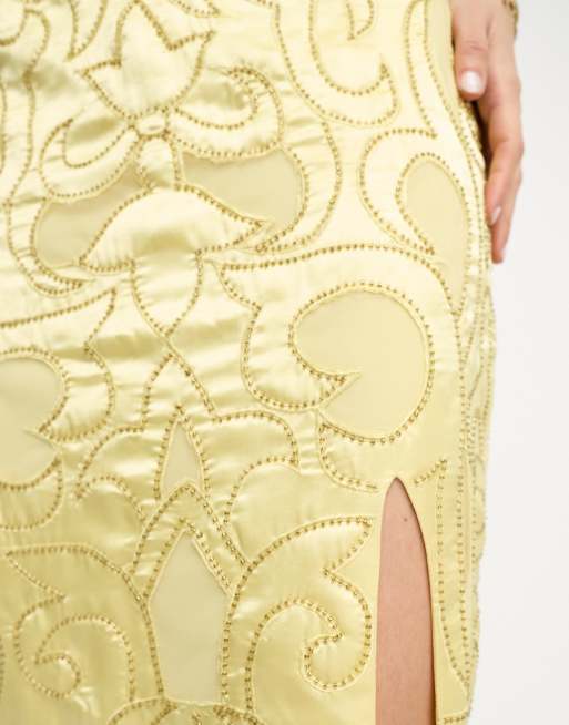 ASOS DESIGN Tall cami sequin embellished seamed midi dress in lemon