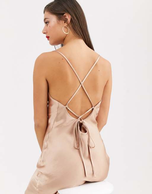 chinese dress ladies Rent ASOS DESIGN Cami Maxi Slip Dress In High Shine Satin With Lace Up Back