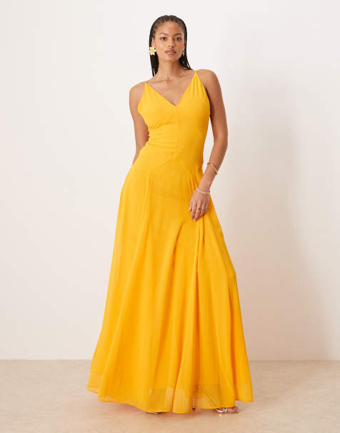ASOS DESIGN Tall cami strap godet maxi dress with seam detail in orange - view 1