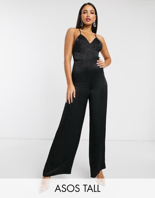 ASOS DESIGN Tall cami strap satin jumpsuit with plunge front | ASOS