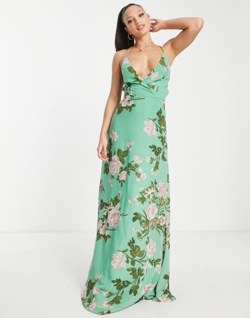 Vila wrap maxi dress in mint green floral print