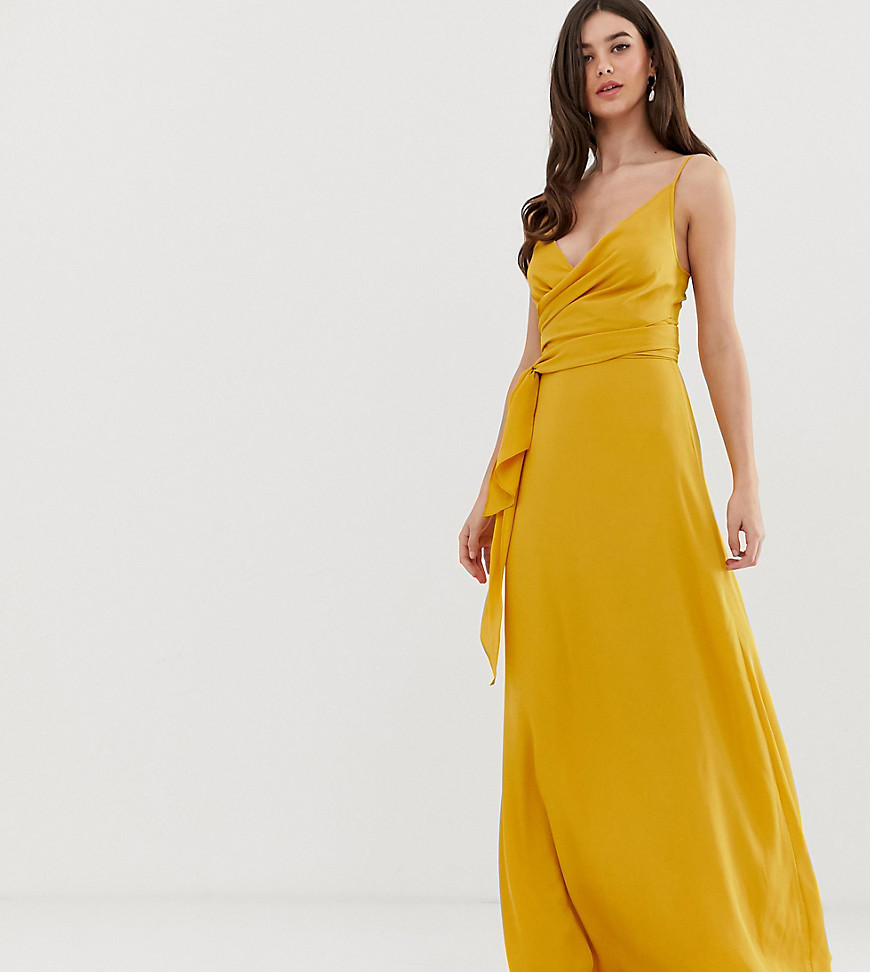 ASOS DESIGN Tall cami wrap maxi dress with tie waist-Yellow