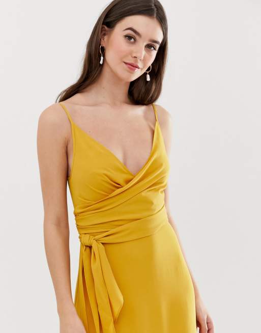 Asos design cami wrap shop mini dress with tie waist