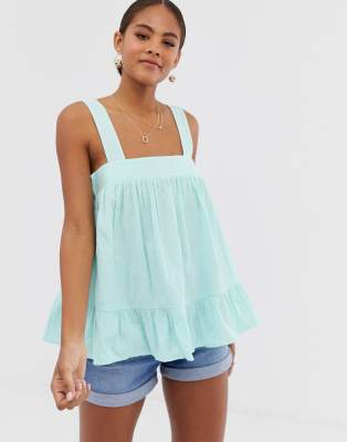 ASOS DESIGN Tall square neck cami in seersucker sun top-Green Green