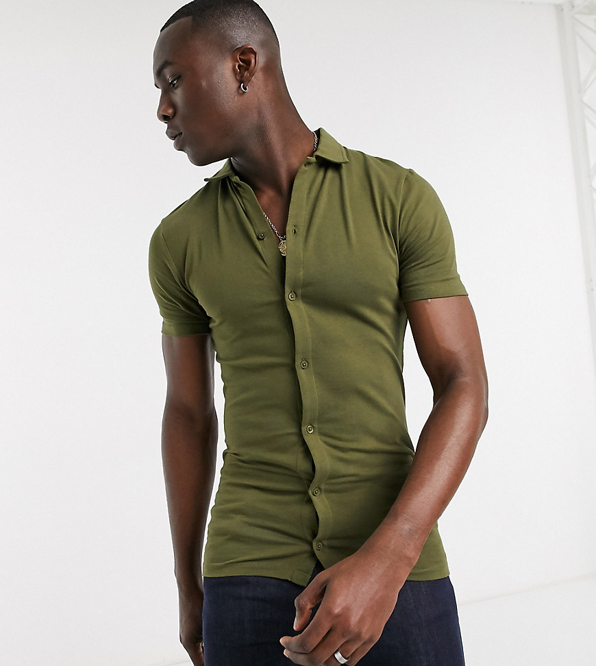 ASOS DESIGN Tall - Camicia attillata in jersey organico kaki-Verde