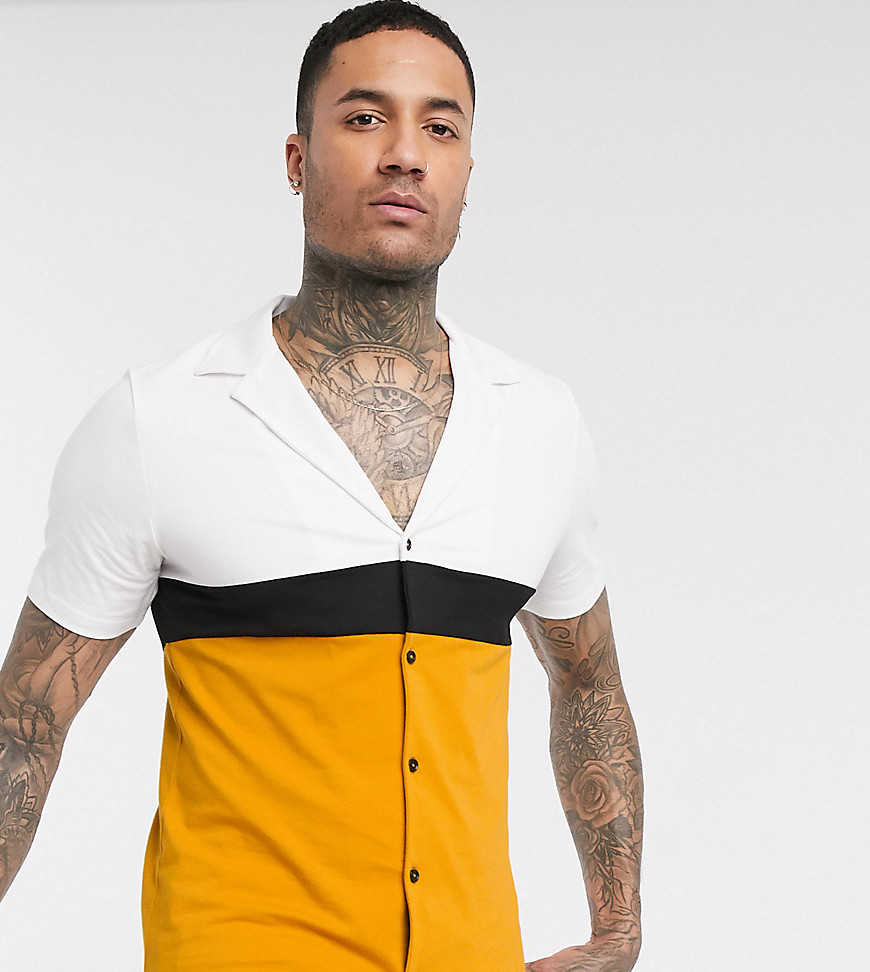 ASOS DESIGN Tall - Camicia attillata in jersey stretch cuoio-Giallo