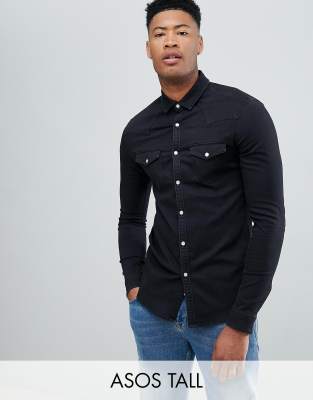 ASOS DESIGN Tall Camicia di jeans skinny stile western nera