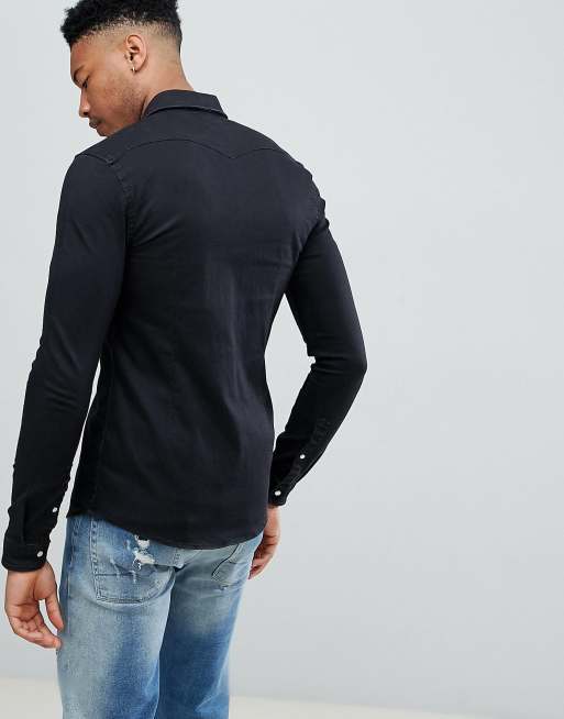ASOS DESIGN Tall - Camicia di jeans skinny stile western nera, 2 di 4