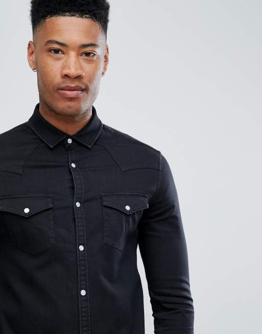 ASOS DESIGN Tall - Camicia di jeans skinny stile western nera, 3 di 4