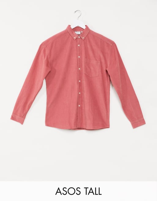 ASOS DESIGN Tall - Camicia oversize anni '90 in velluto a coste rosa