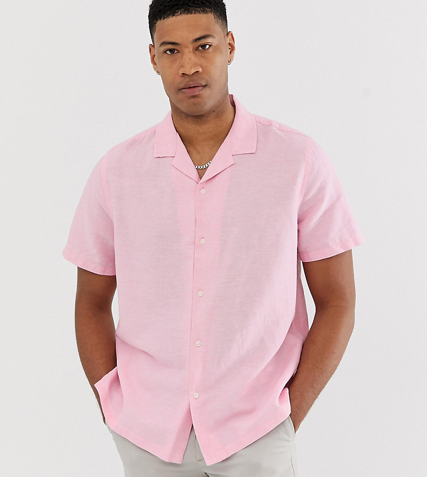ASOS DESIGN Tall - Camicia oversize rosa in lino rosa con rever