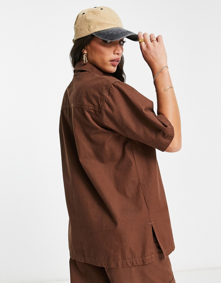 Camicia oversize squadrata marrone in coordinato - ASOS DESIGN Tall Camicia donna  - immagine3