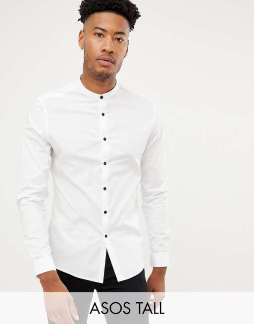 ASOS DESIGN Tall - Camicia slim con collo serafino e bottoni a contrasto
