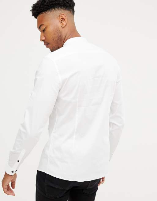 ASOS DESIGN Tall - Camicia slim con collo serafino e bottoni a contrasto, 2 di 4