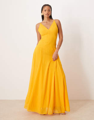 ASOS DESIGN Tall - Camisole-Maxikleid in Orange mit Ziernähten und Godet-Details