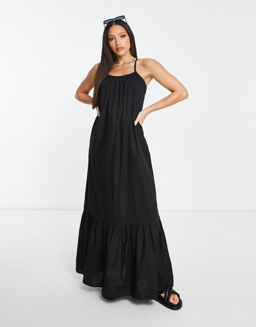 ASOS DESIGN Tall – Camisole-Strandkleid in Schwarz in Maxi-Länge mit hinten abfallendem Saum, 4 von 4