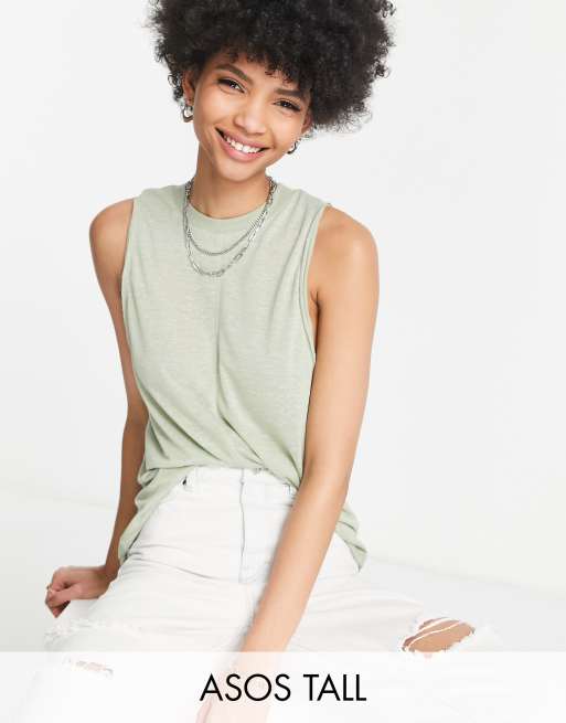 ASOS DESIGN Tall - Canotta oversize in misto lino color salvia