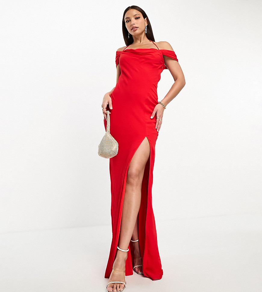 ASOS DESIGN Tall cap sleeve strappy open back bias maxi dress in red