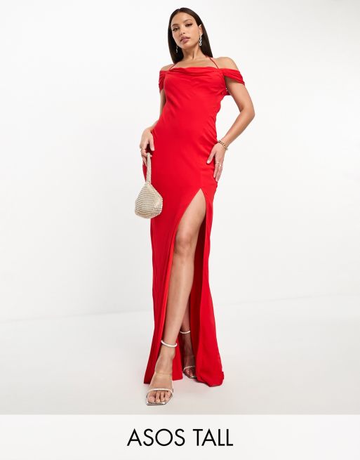 ASOS EDITION satin statement cowl neck maxi dress in red