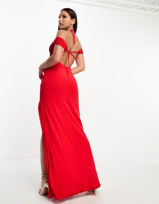 ASOS DESIGN Tall cap sleeve strappy open back bias maxi dress in red