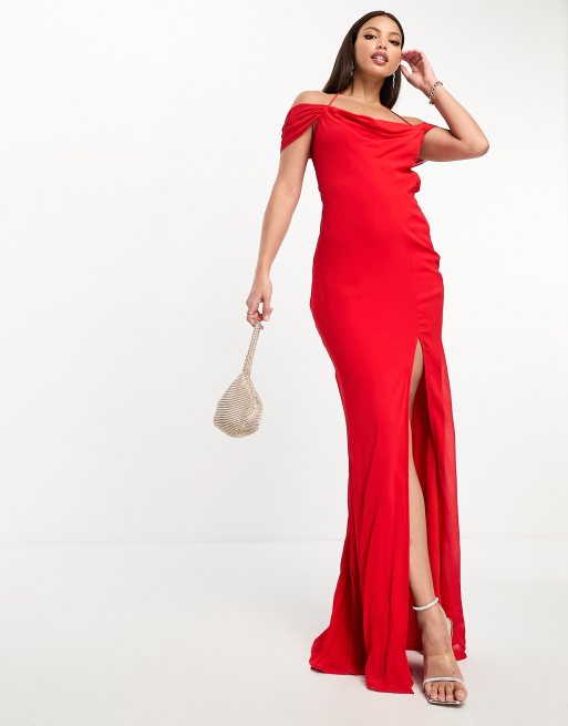 ASOS EDITION satin statement cowl neck maxi dress in red